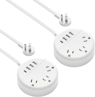2 Pack Travel Power Strip, NTONPOWER Flat Plug Power Strip with USB, 3 Outlet 4 USB Desktop Charging Station with 5ft Power Cord Wall Mount for Cruise, Travel, Hotel, Nightstand and Office, White