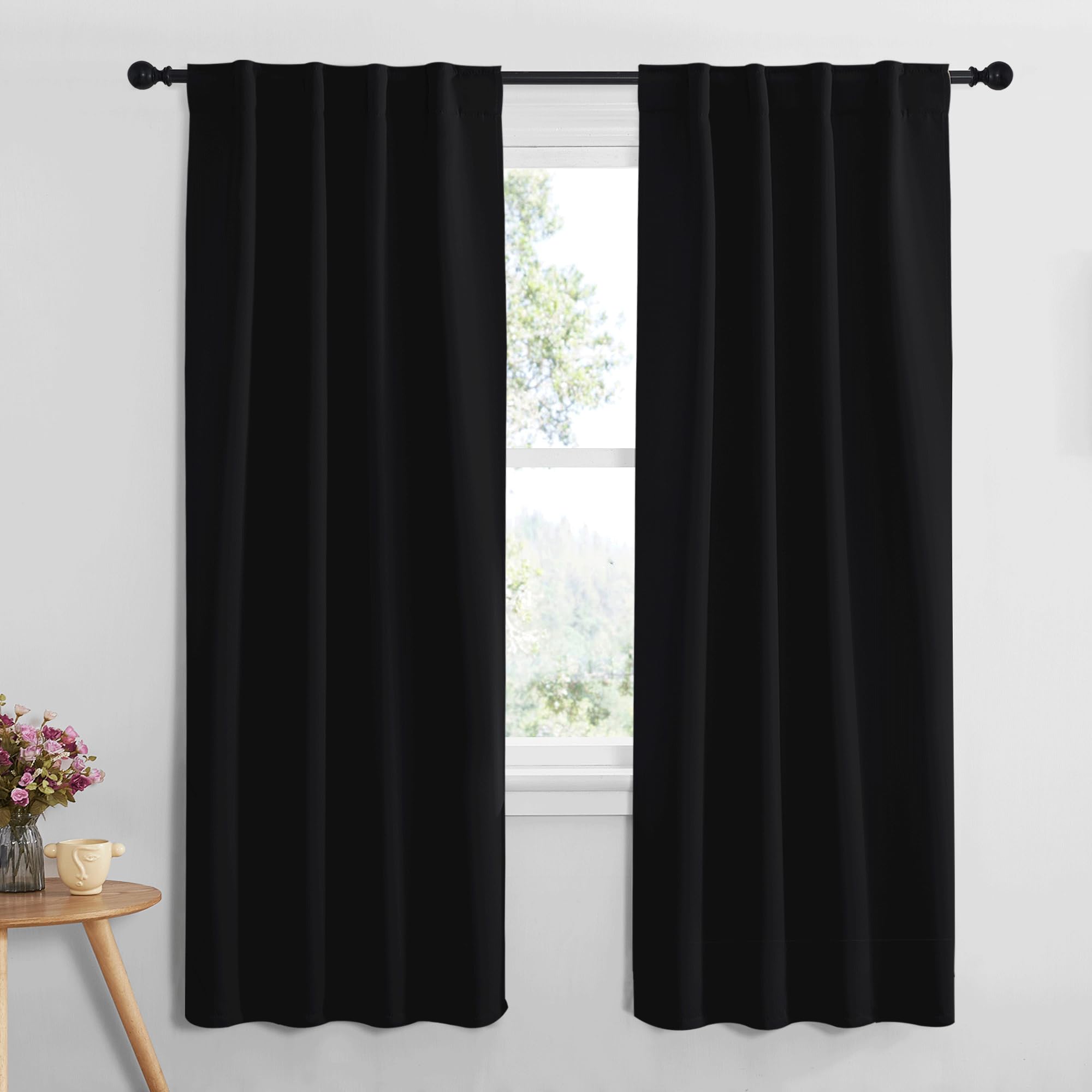NICETOWN Halloween Black Out Curtain Panels for Bedroom - (Black Color) W34 x L72, 1 Pair, Thermal Insulated Blackout Draperies Window Treatment for Hall Room