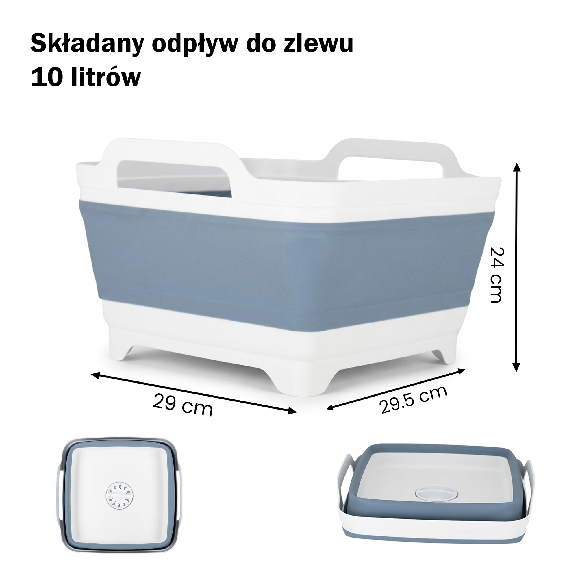 Składana miska ze śrubą spustową 10 l – tacka ociekowa do zlewu – ze śrubą spustową, patelnią do naczyń, składana umywalka, nie zajmuje dużo miejsca, antypoślizgowa, nadaje się do kontaktu z