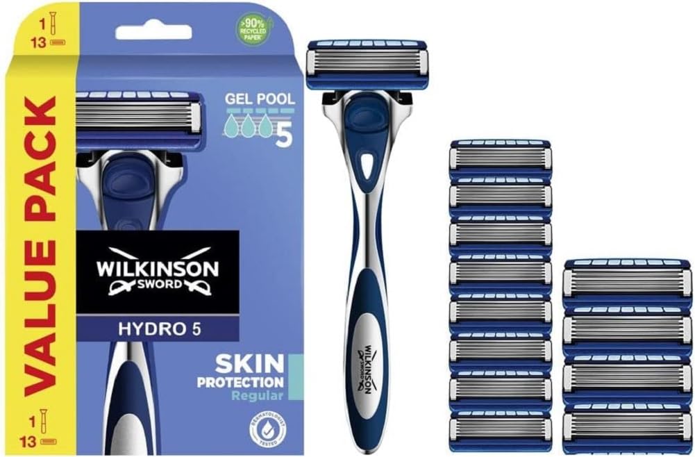 Wilkinson Sword Hydro 5 Skin Protection Regular - Maquinilla de Afeitar de 5 Hojas con 13 Recambios con Banda Lubricante Enriquecida con Pro Vitamina B5