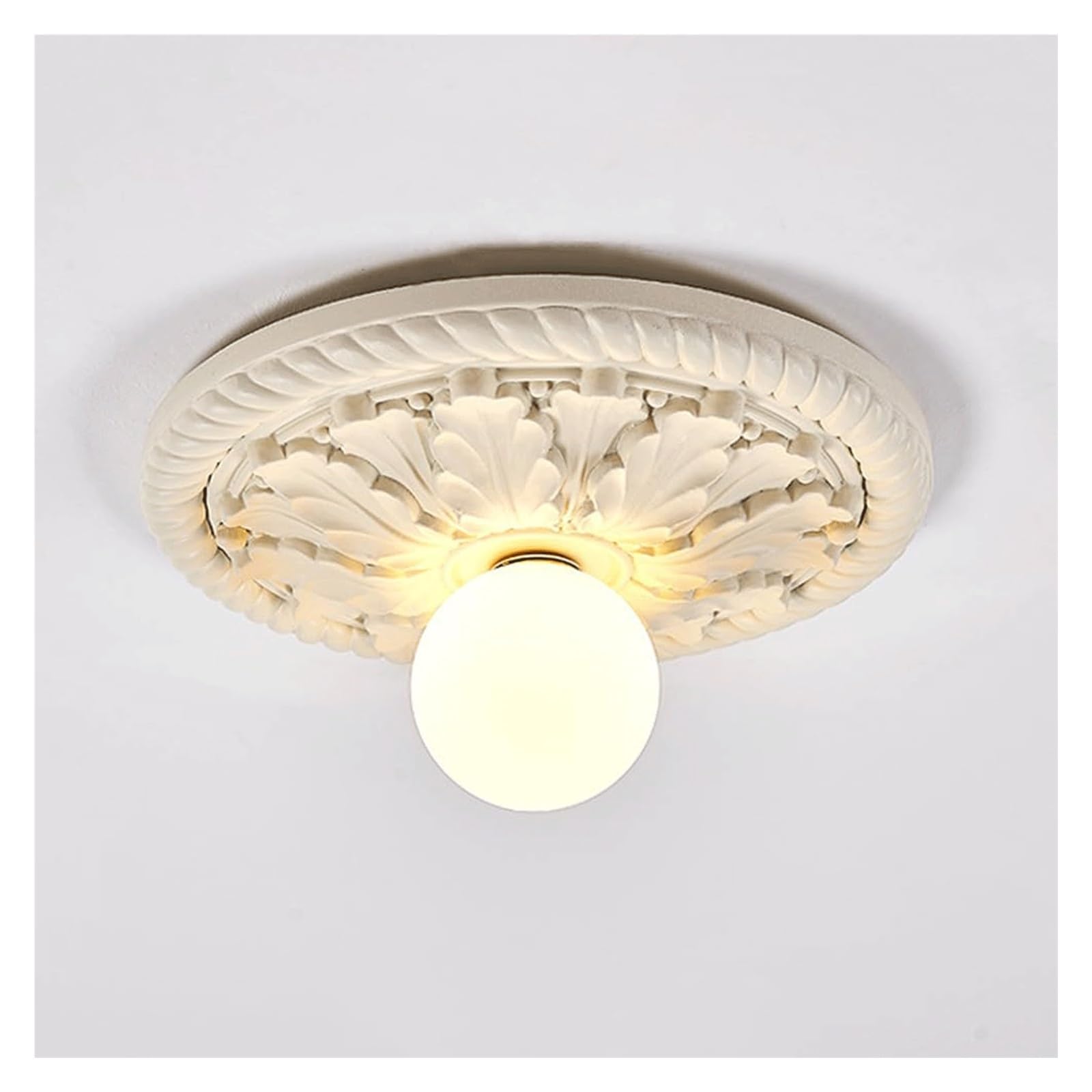 BKEKM Rustic Lighting Fixtures Vintage Carved Flush Mount Ceiling Light,with Frosted Glass Globe, Ceiling Lamp Fixture French Country(Beige)
