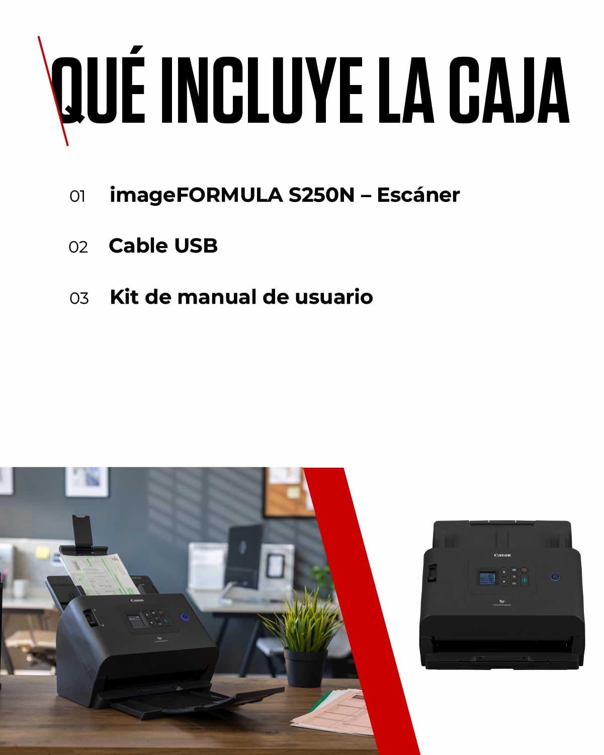 Canon imageFORMULA DR-S250N Escáner de Documentos | Escaneo web sin controladores y escaneo directo | LAN Gigabit y USB 3.2 | Alimentador automático de 60 hojas | 50 pág/min | Software CaptureOnTouch