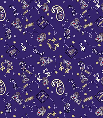 Premium James Madison University Cotton Fabric by the Yard - JMU Dukes Bandanna Design for Quilting and Crafts