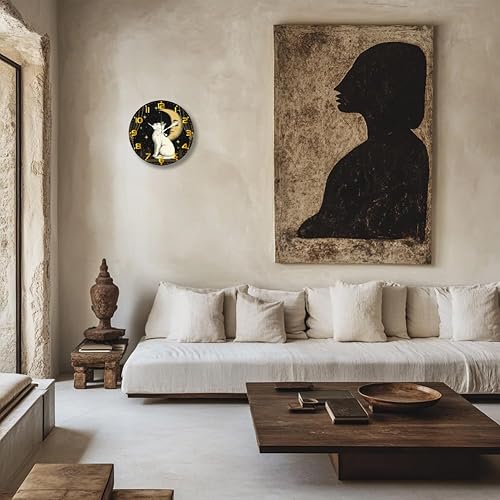 Miniatura 5 de CHGCRAFT Reloj de pared de gato de 12 pulgadas, con luna, cielo estrellado, funciona con pilas, silencioso, sin tictac, estilo retro, redondo,