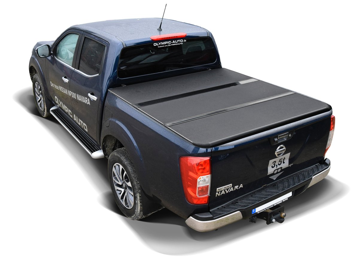 Laderaumabdeckung - 3-teilig klappbar - Aluminium schwarz pulverbeschichtet kompatibel mit Nissan Navara D40 (2005-2014) Doppelkabine