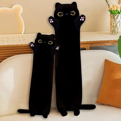 Miniatura 3 de MDXMY Almohada larga de felpa con diseño de gato lindo y suave y largo para dormir (gato negro, 35.43 pulgadas35.4 in)