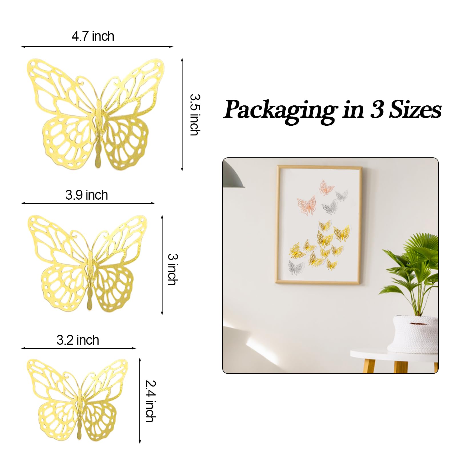 72 PCS 3D Butterfly Wall Stickers - Removable Metallic Decals In 3 Sizes, Silver - View #3