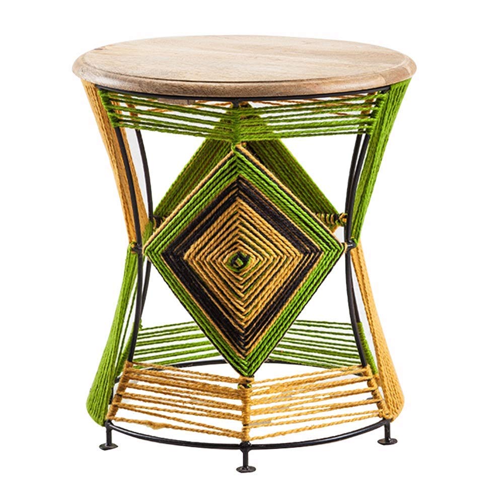 Pouf en bois massif et fer forgé artisanat ethnique de salon salon