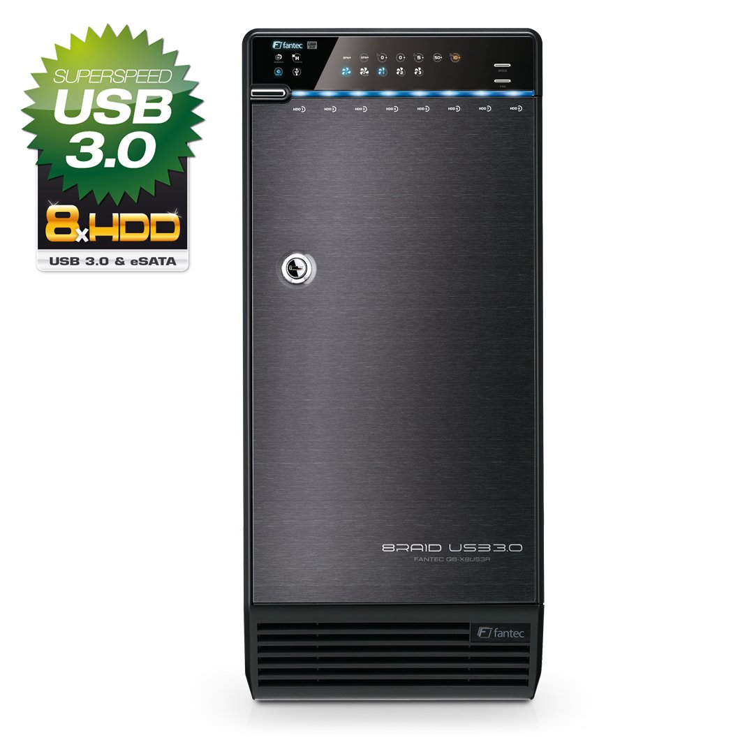 FANTEC QB-X8US3R Hard Drive Enclosure for 8x 8.89 cm (3.5-Inch) SATA I/II/III, RAID modes, with UK socket