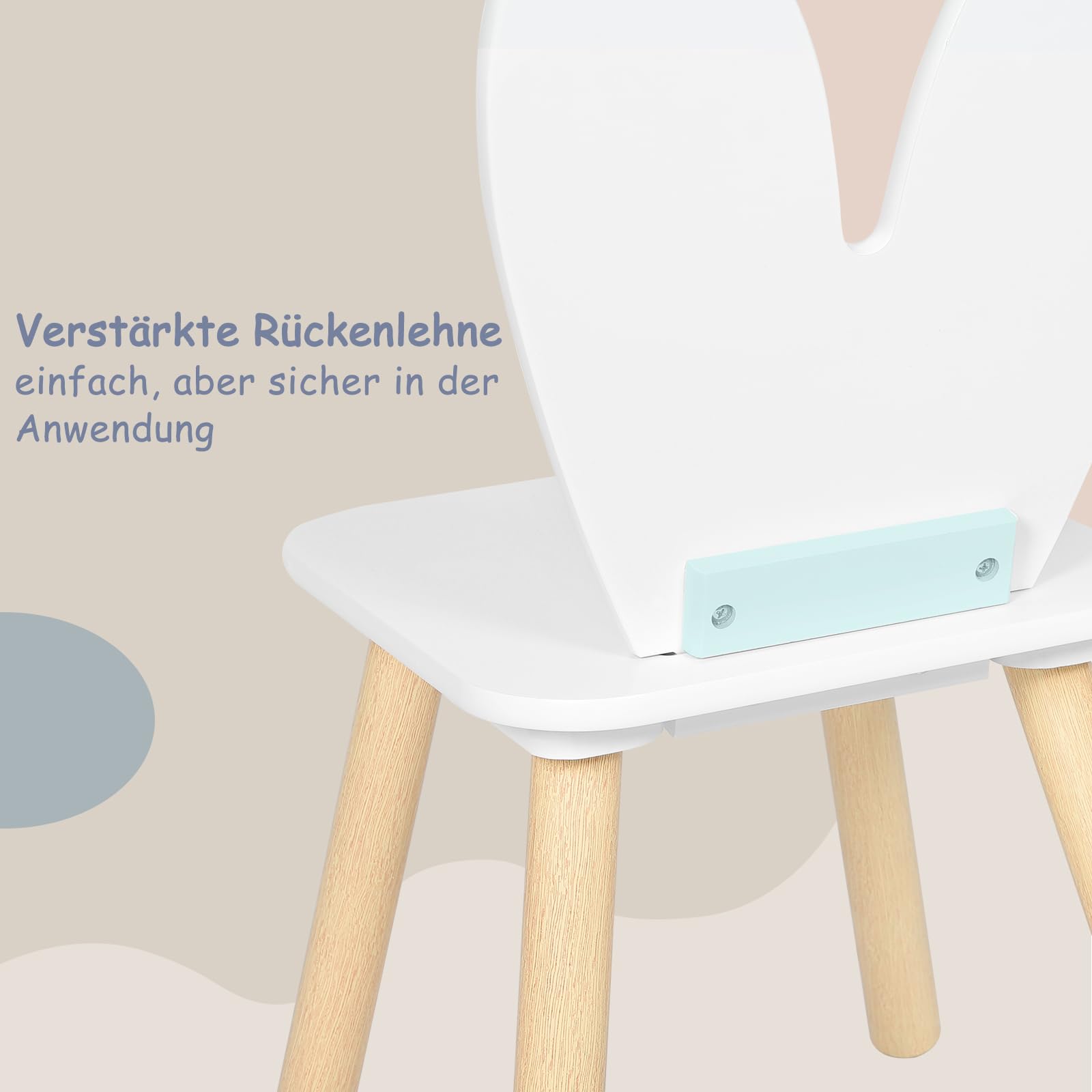 WOLTU Kindertisch mit 2 Stühlen, Kindersitzgruppe, Sitzgruppe für Kinder, mit Massivholzbeinen Kaninchenohren-Rückenlehne, Kindermöbel für Kinderzimmer Kindergärten Weiß