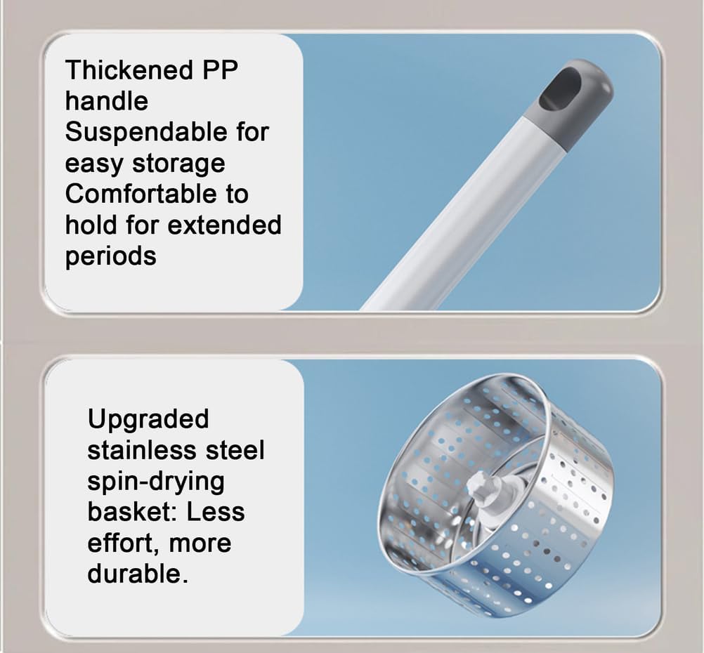 Spin Mop and Bucket Set with 2 Refill Microfibre Heads, Extendable Handle, Self-Wringing System, Ideal for All Hard Floor Surfaces