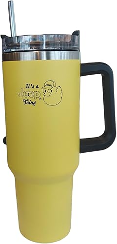 Jeep Duck Logo - Taza de viaje aislada de 40 onzas con asa, vaso de acero inoxidable sellado al vacío de doble pared con popote y tapa (amarillo)