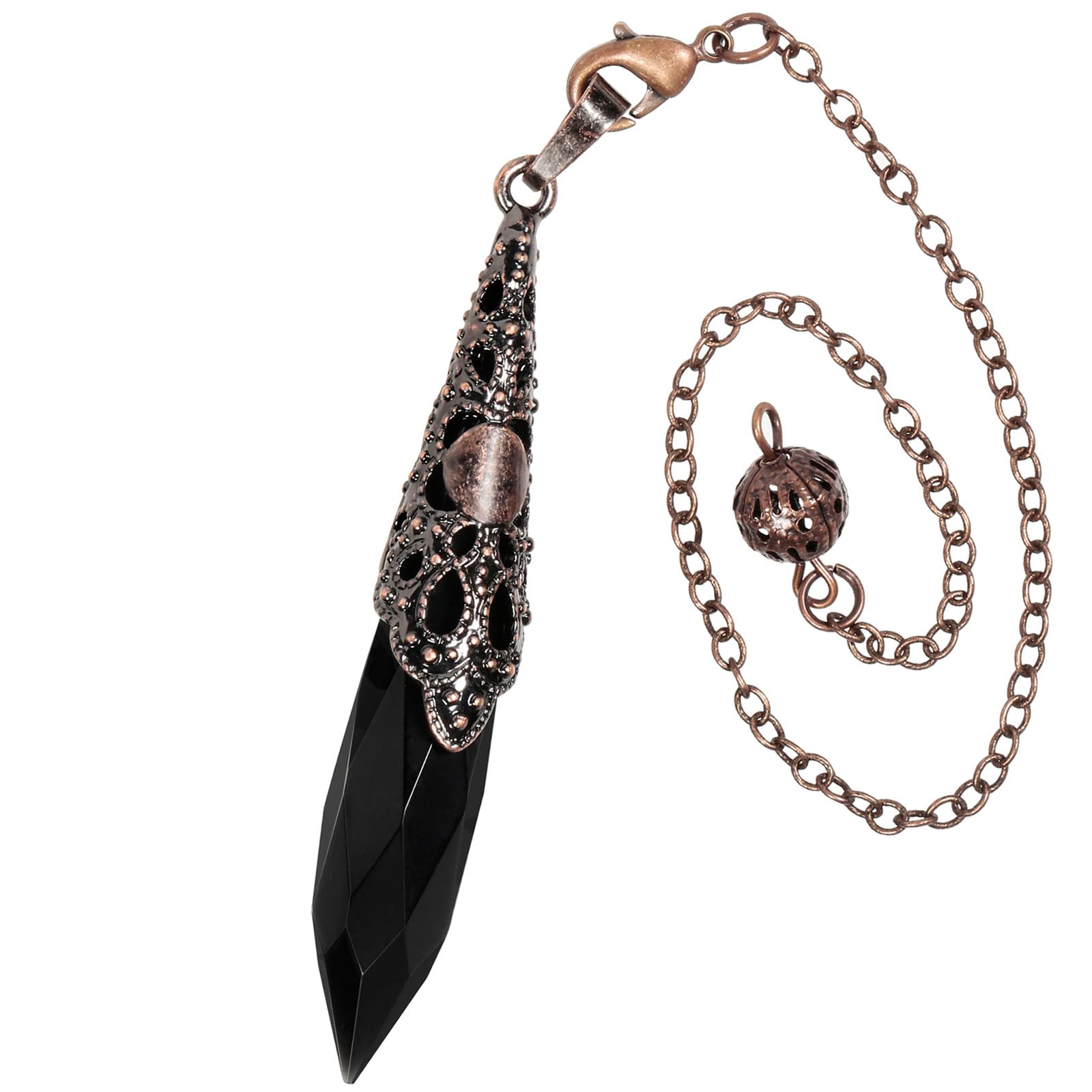 Nupuyai Obsidian Crystal Stone Point Pendulum for Scrying Dowsing Divination Faceted Vintage Healing Stone Pendulum with Chain