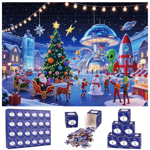 Puzzle Adventskalender 2025 Intergalaktische Weihnachten - 24 Tage Puzzle 1008 Teile Puzzles für Erwachsene und Kinder Weihnachtspuzzle für Weihnachts Dekor Geschenke