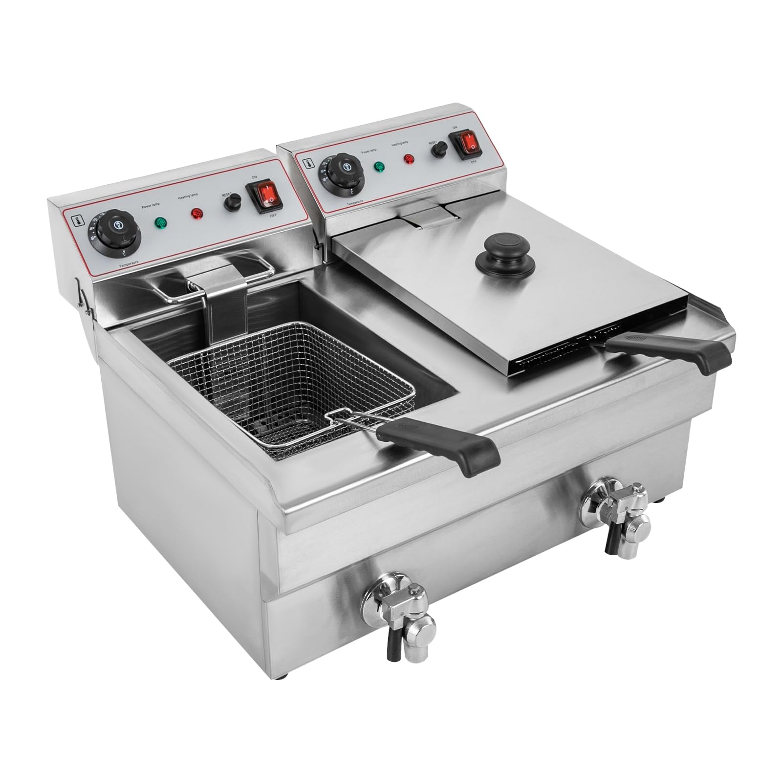 Öl-Fritteuse Gewerbliche Frittiermaschine Kommerzielle Doppelfritteuse 20L Edelstahl 6000W Fritöse Temperatur Einstellbar 60-200℃ Gastro-Fritteuse mit AutomatischThermostat