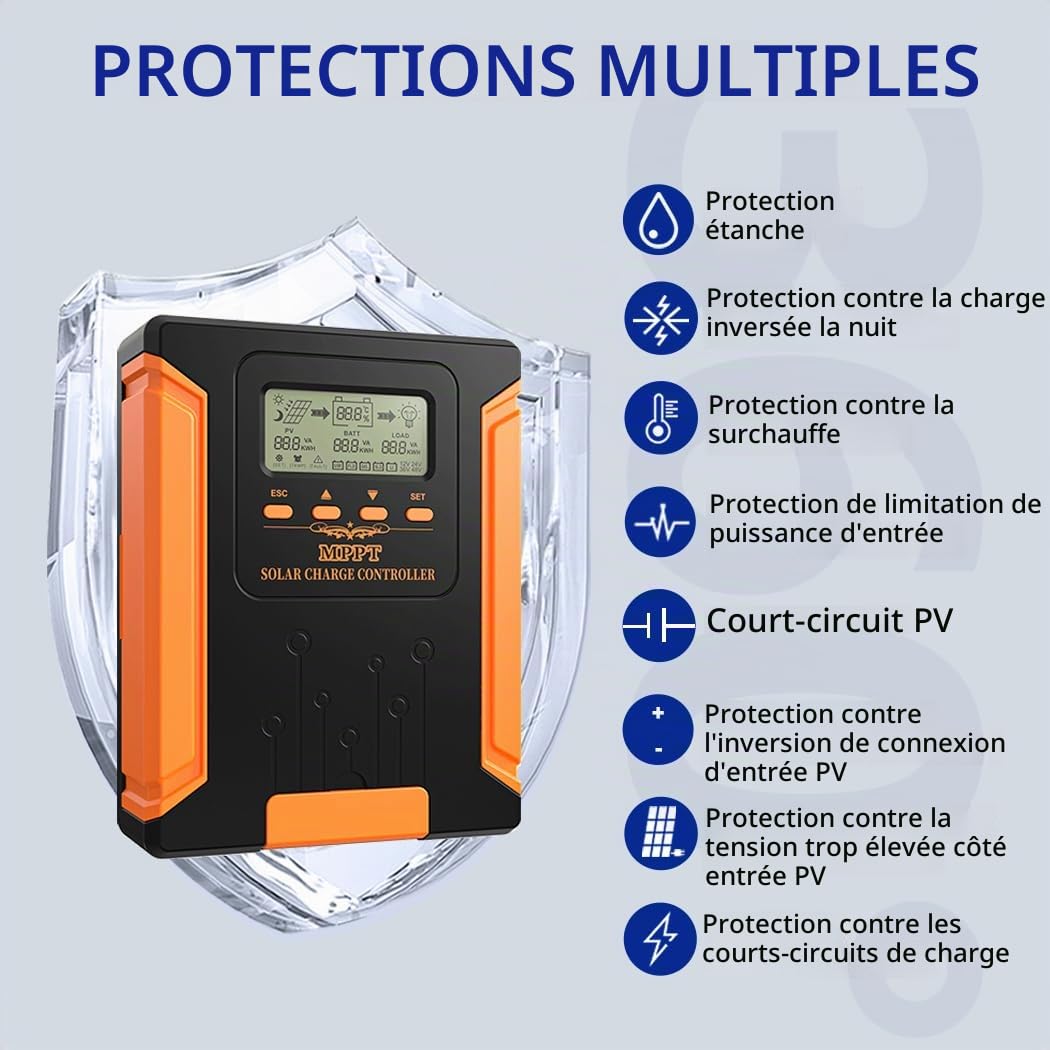 Y&H Régulateur de charge de panneau solaire MPPT 100A 12V 24V 36V 48V max 160V entrée PV pour GEL SLD FLD LI Régulateur de tension de batterie utilisateur