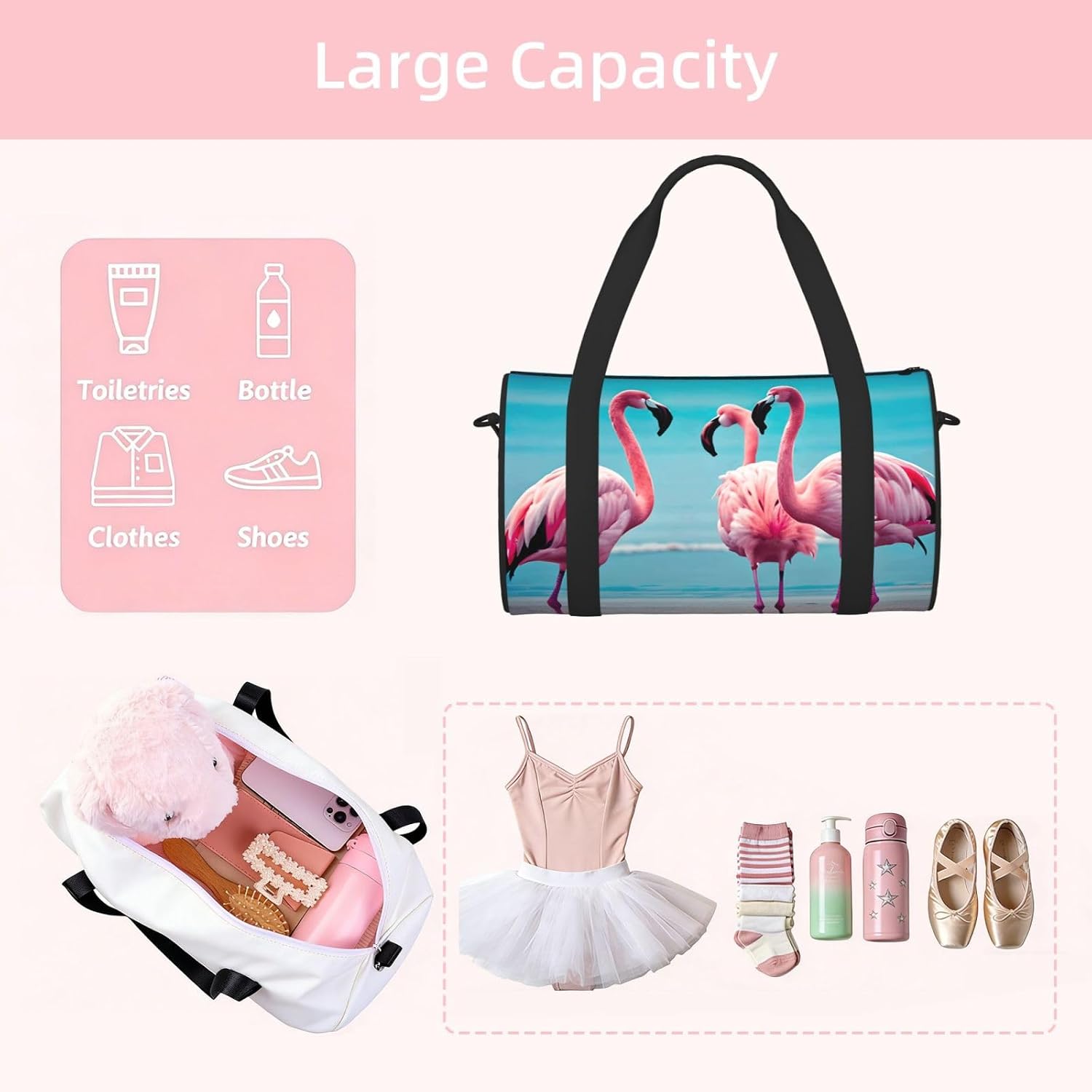 Flamingo Beach Print Sports Tote Bag Lightweight Water-Resistant Gym Backpack Travel Supplies