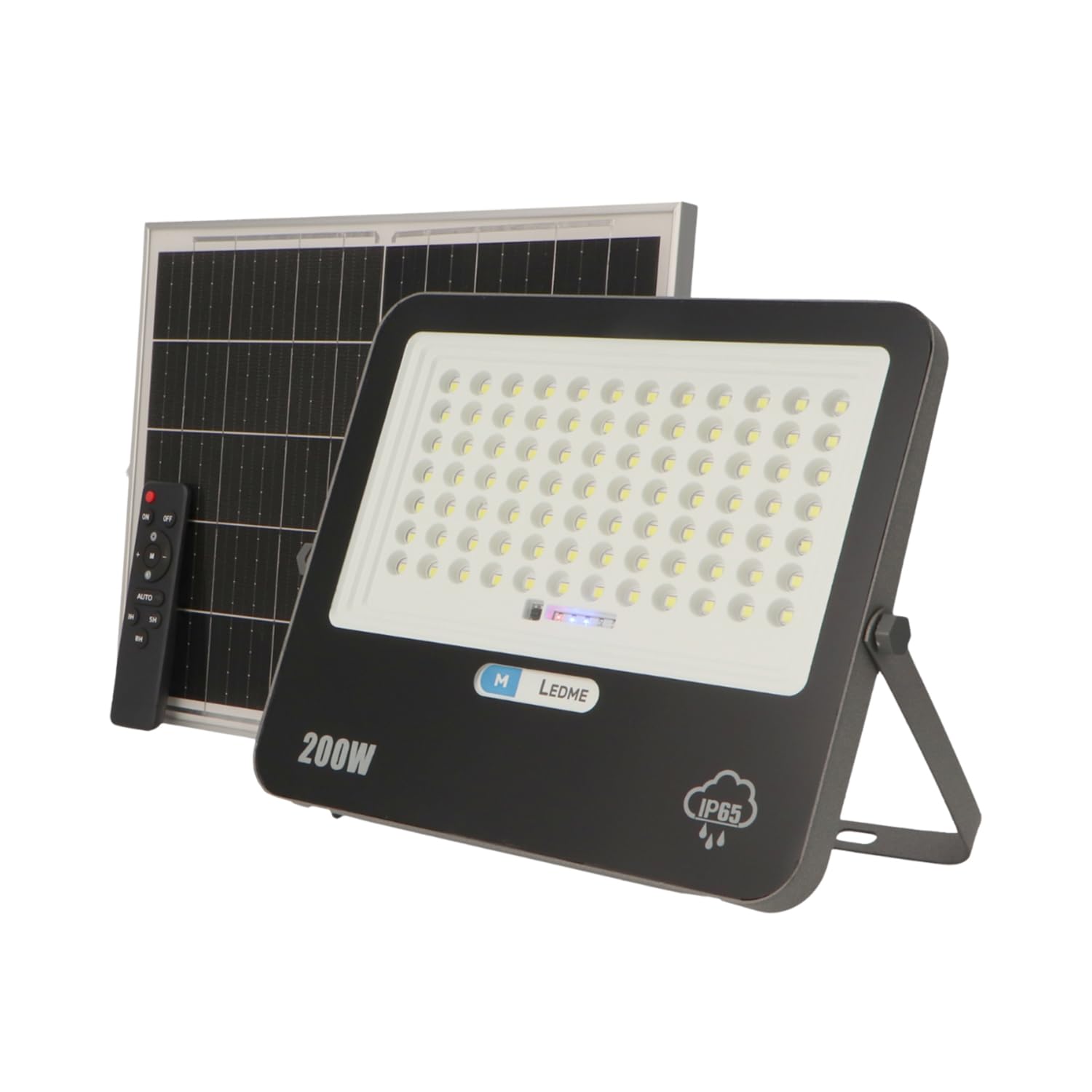 M Ledme - Foco Solar Led 200W con mando a distancia, 2800 lumens, regulable intensidad de luz, IP65, Color Luz Fría (6000k), batería de gran capacidad 20.000 mAh. Longitud del cable 2,10M