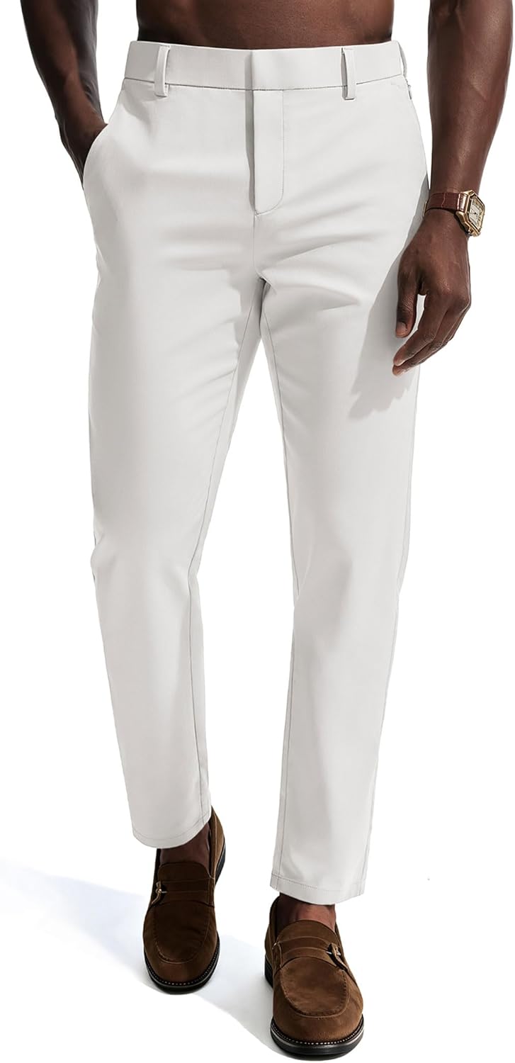 PJ PAUL JONES Mens Dress Pants 4-Way Stretch Tapered Trousers Extended Waist Dress Pant Casual Golf Pants