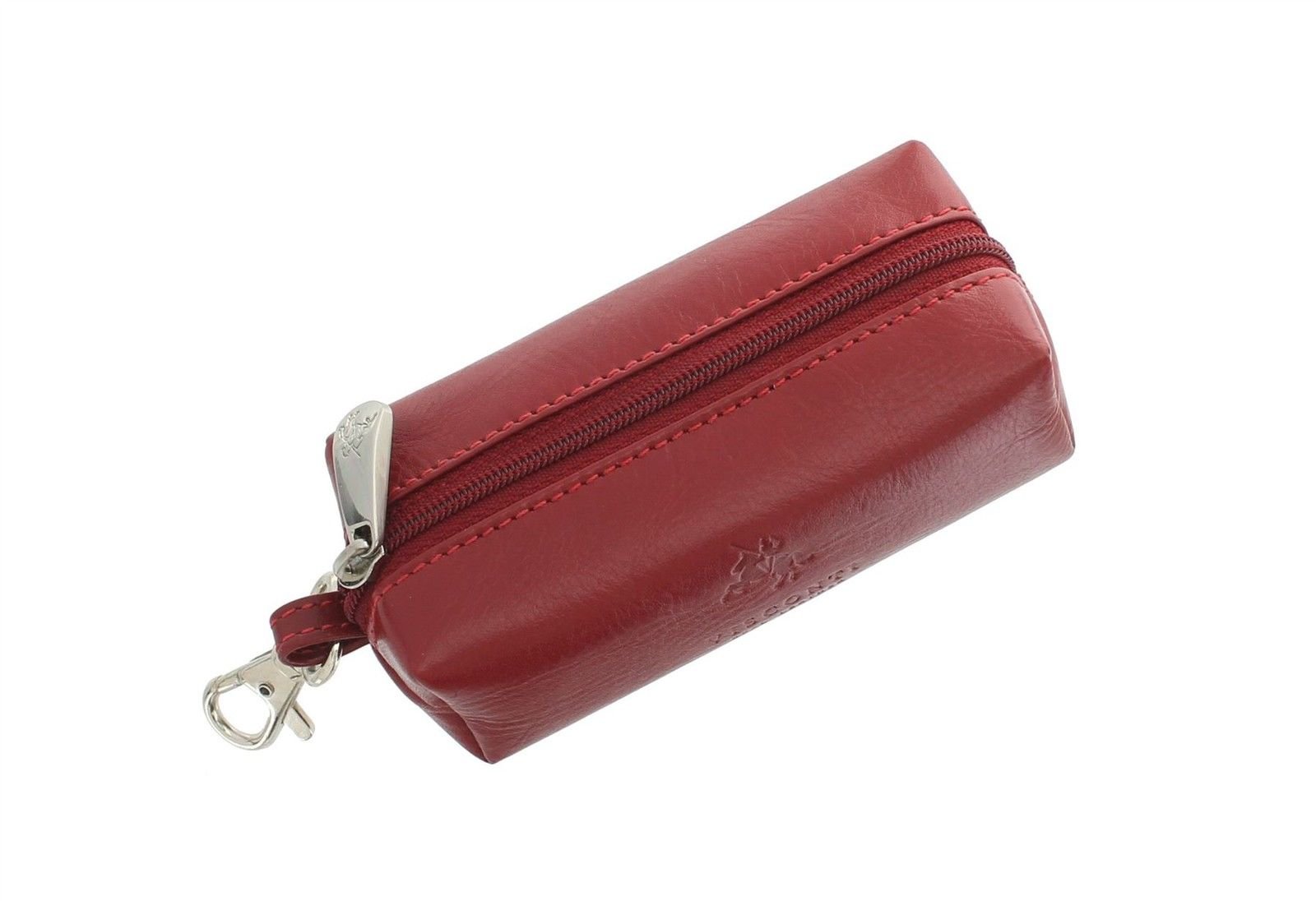 Luchiano ViscontiVisconti MZ18 Monza Genuine Leather Key Ring Zippered Coin Pouch (Red)