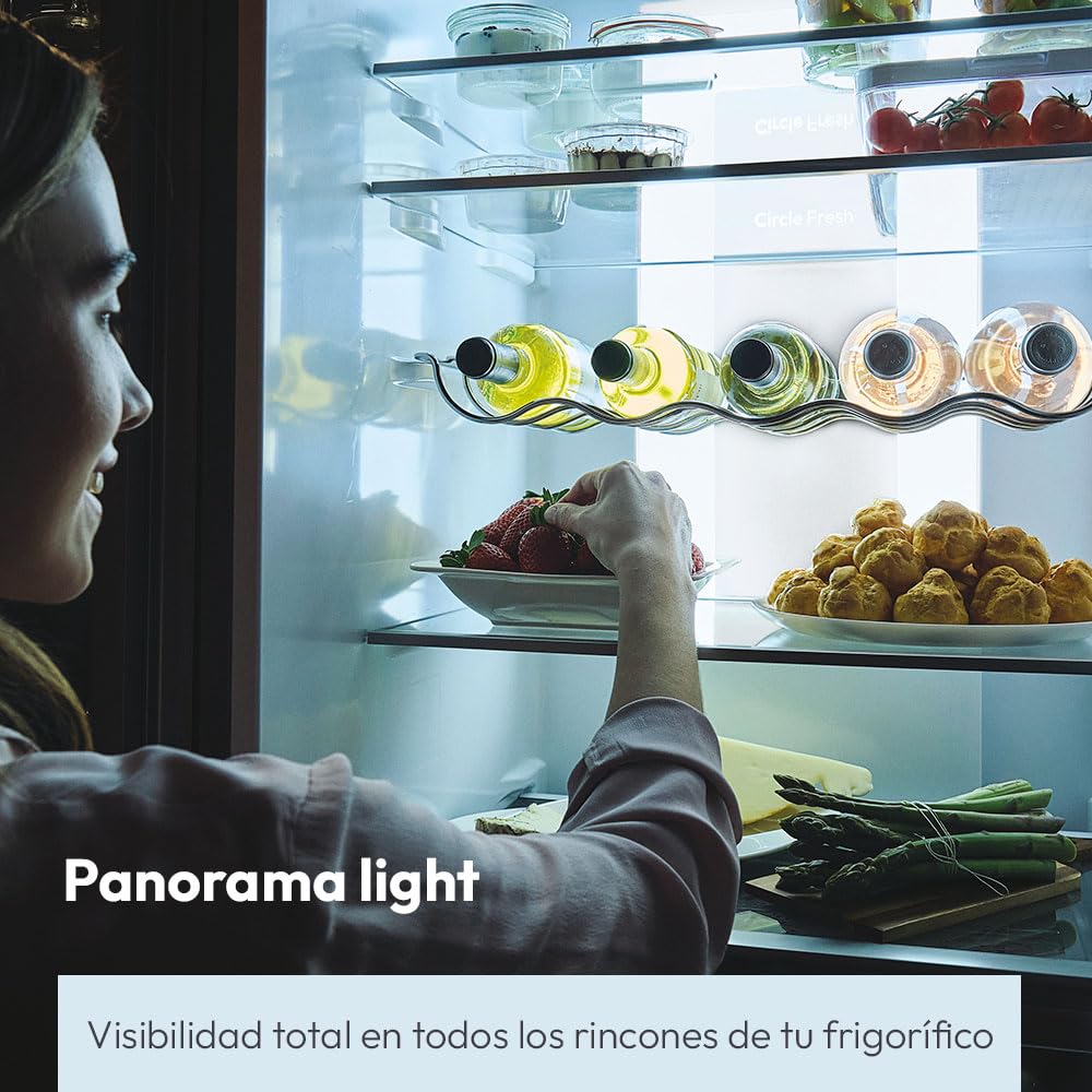 CANDY Fresco 500 CNCQ4T620DX, Frigorífico Combi, 409L, WIFI, Ancho 60cm, Altura 205cm, Total No Frost Circle+, 2 Cajones Verduleros, Control Digital, Panorama Light, Puerta Reversible, 35DB, Inox