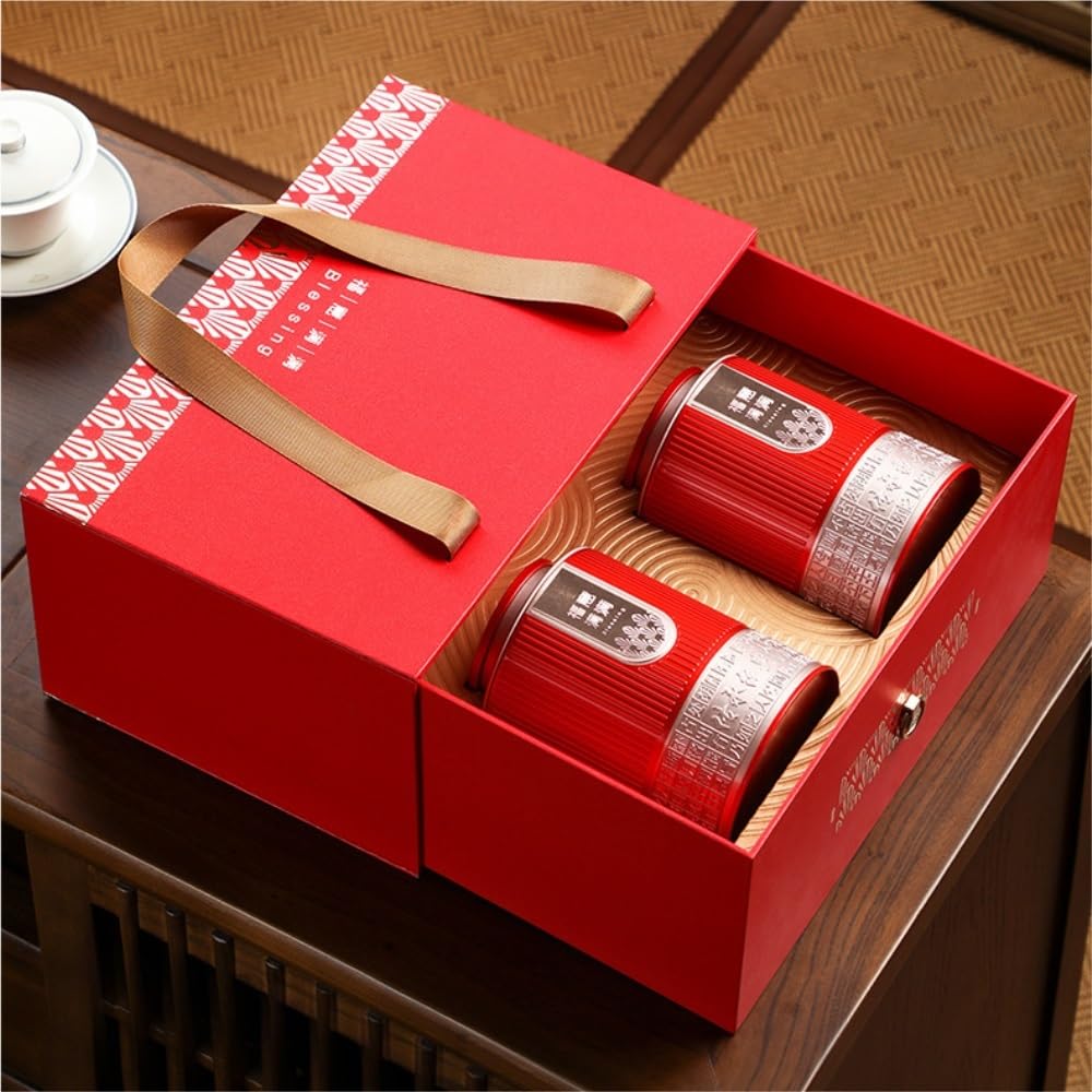 HLTYGWX Teedose, große Tee-Aufbewahrungsbehälter, Dosen, Weißblechdosen, Lebensmitteldosen, versiegelte Dosen, Retro-chinesisches Tee-Set, Doppeldosen, Geschenkbox-Set, Teedose (B)