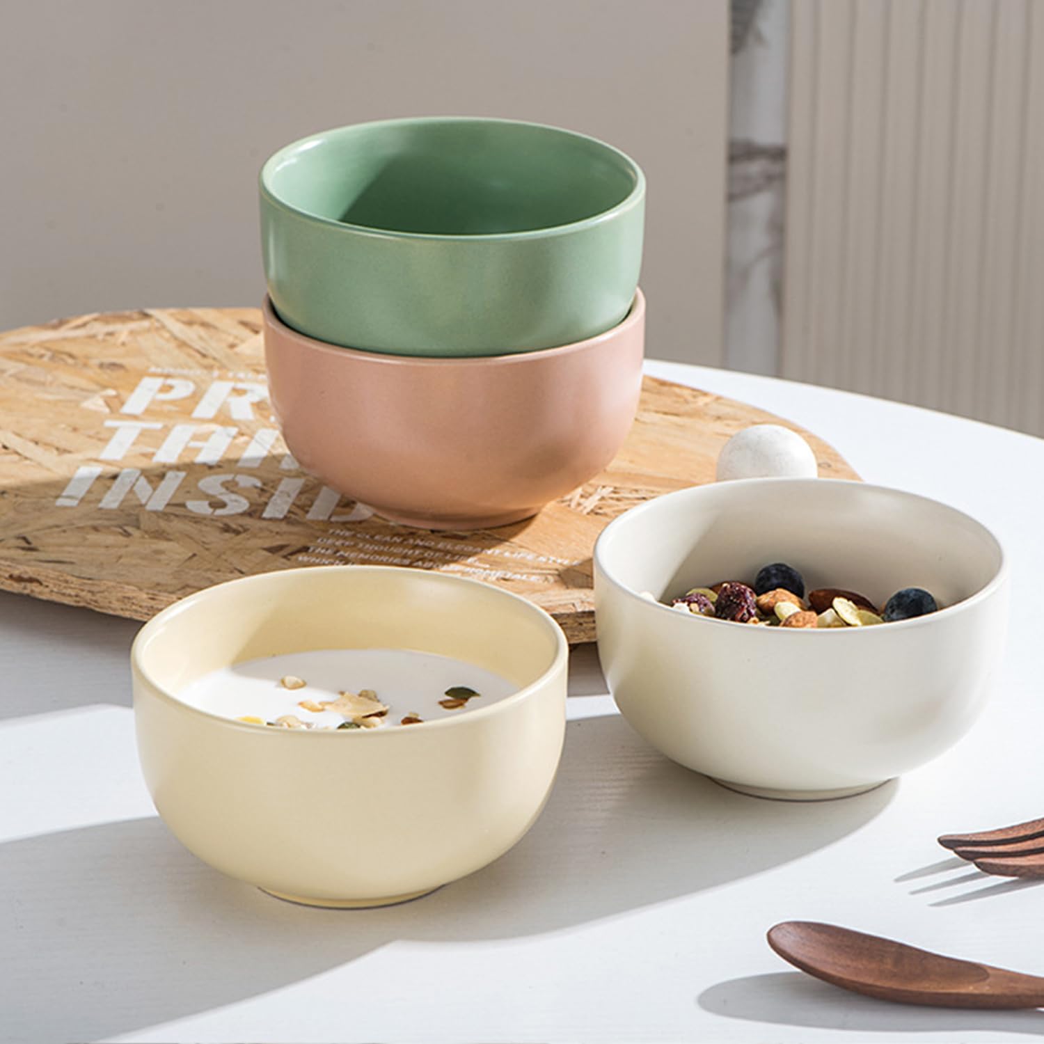 Großes Müslischalen-Set, 400 ml, Suppenschüsseln, mikrowellengeeignet, Reisschalen, Keramik-Müslischalen, Frühstücksschalen (Rosa, 4 Stück)