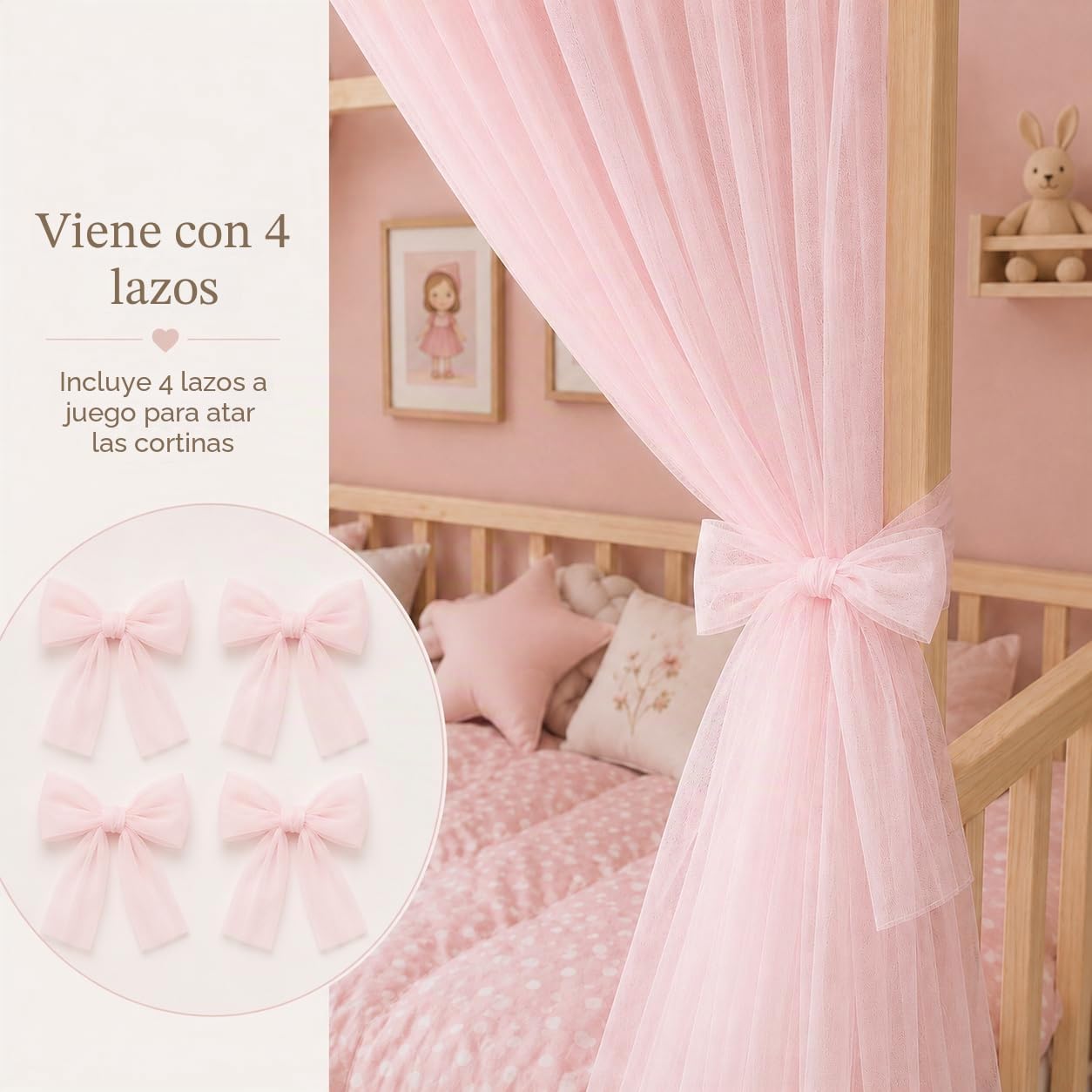 Baby Fancyroom Dosel Rosa para Cama Infantil, Cortina de Cama para Habitación de Niñas, Princesa (Cielo Rosa Sin Mariposas, 380 cm)