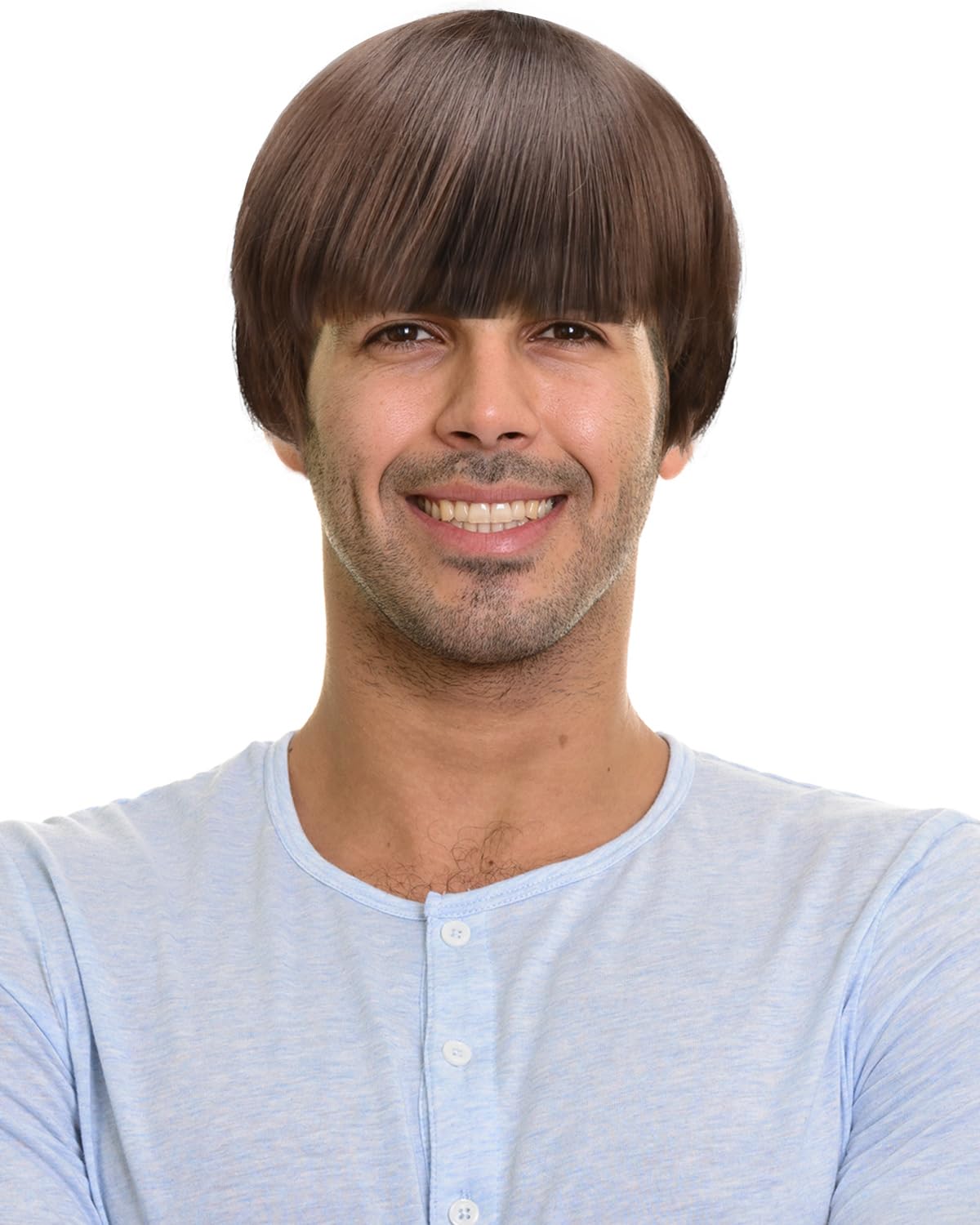 Short Mushroom Wig for Men-Synthetic 60s Bowl Cut Wigs for Anime Movie Music Costume Halloween Cosplay Party (Dark Brown)