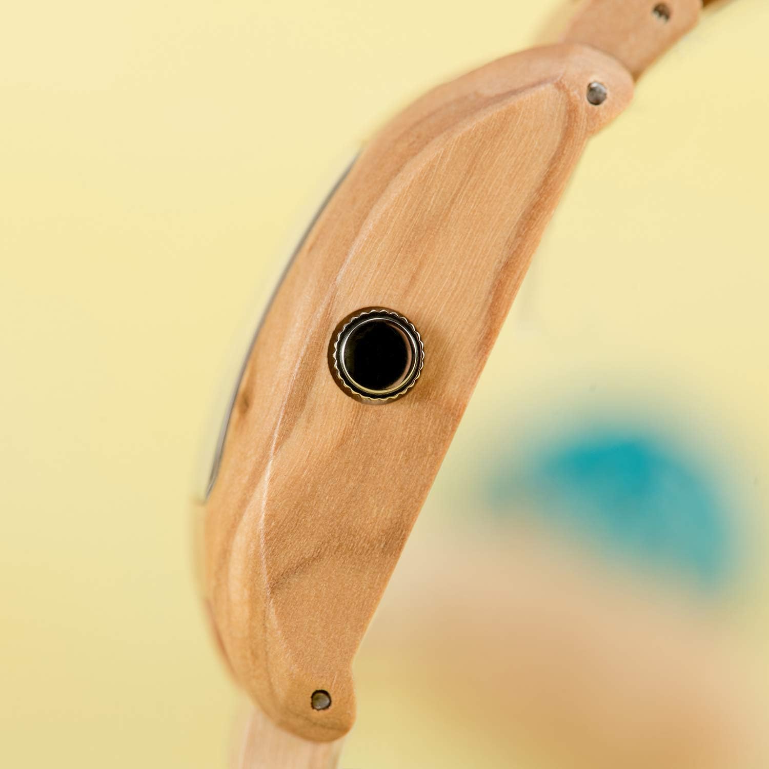 Womens Wooden Watch Rectangle Square Lightweight Elegant Blue Dial Natural Olive Wood Hand & Case Wooden Wrist Watch for Women