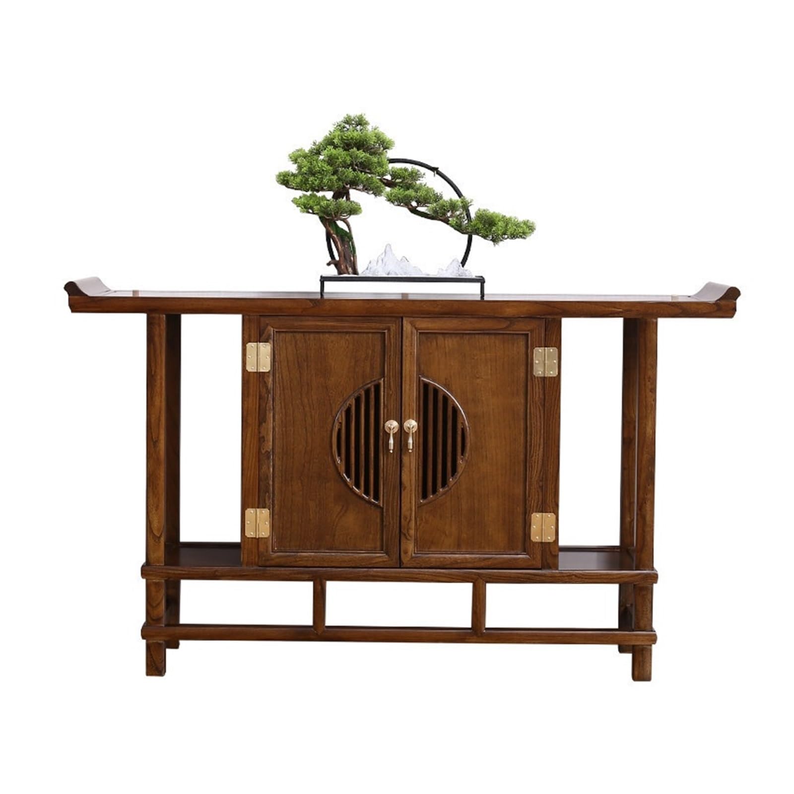 Tavola d'altare cinese Nuova consolle in legno di olmo in stile cinese | Mobile da ingresso Zen con contenitore