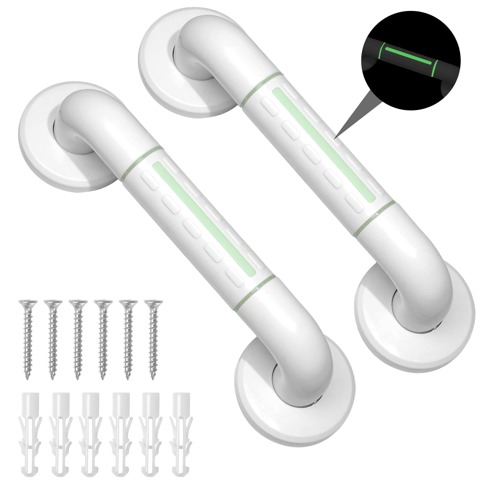 2 Pezzi Maniglione Bagno Antiscivolo, 30cm Sicurezza Barre di Sostegno con Striscia Fluorescente, Maniglie per Vasca da Bagno, Doccia Maniglia per il Bagno per Anziani, Bambini