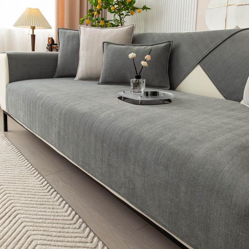Housse de canapé anti-tache en chenille gris | Protège-canapé d'angle