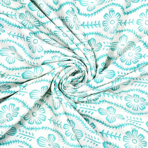 Image of BLOCKS OF INDIA Hand Block Printed Cotton Single Size Reversible Malmal Dohar for Summer (Turq BUTA Tree)