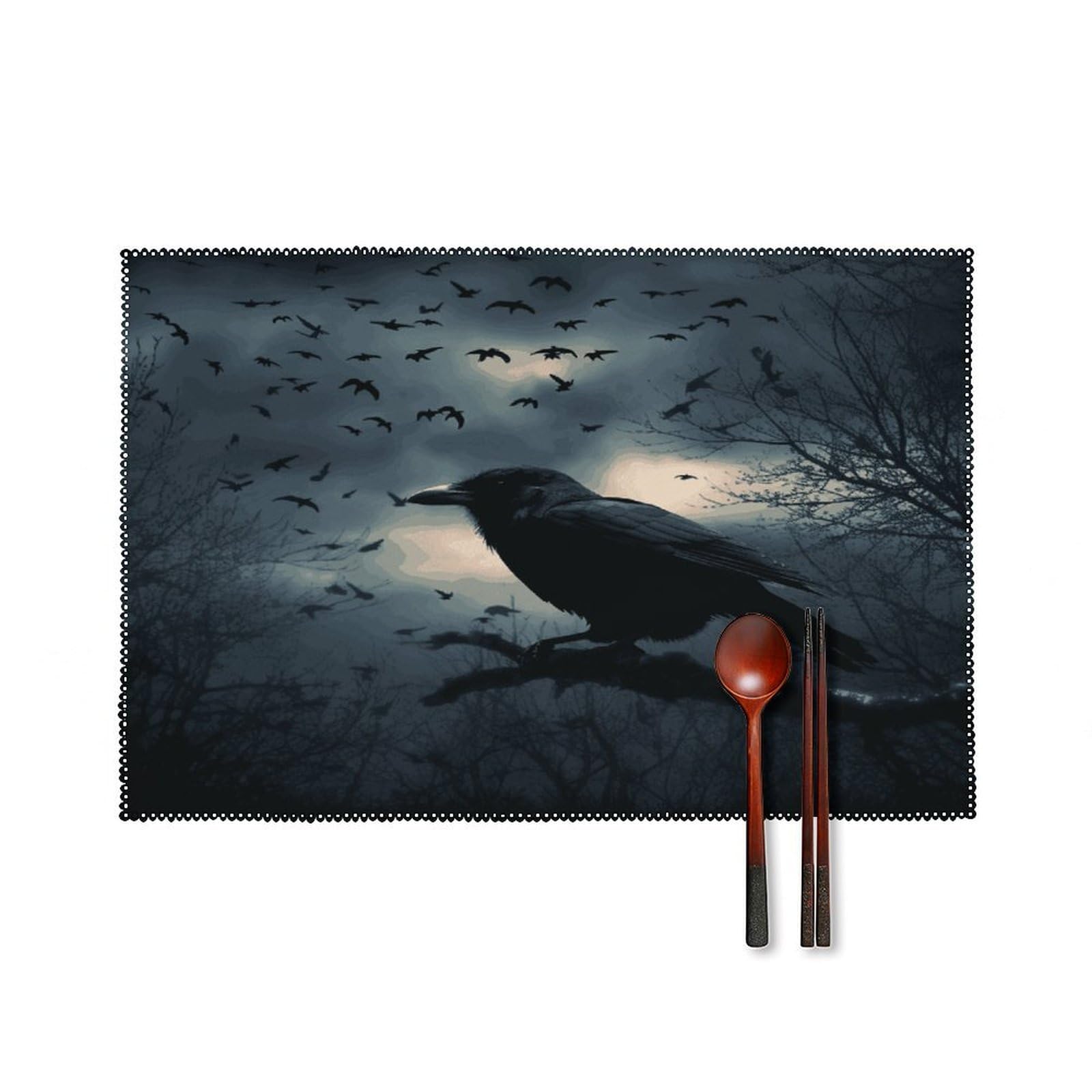 Fekiloot Style Night Crow Placemats Set Of 6,Table Mat