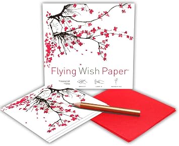 Flying Wish Paper - Write it., Light it, Watch it Fly - CHERRY BLOSSOMS - 5" x 5" - Mini Kits