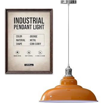 LEDSone Retro Style Metal Pendant Light Set E27 32cm [Energy Class A] Orange [Energy Class A]
