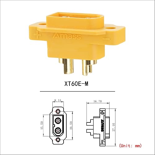 Miniatura 6 de 10 conectores macho Amass XT60E, chapados en oro para drones FPV RC bateríaavionesUAVs, adaptador de enchufe Lipo para drones (amarillo)