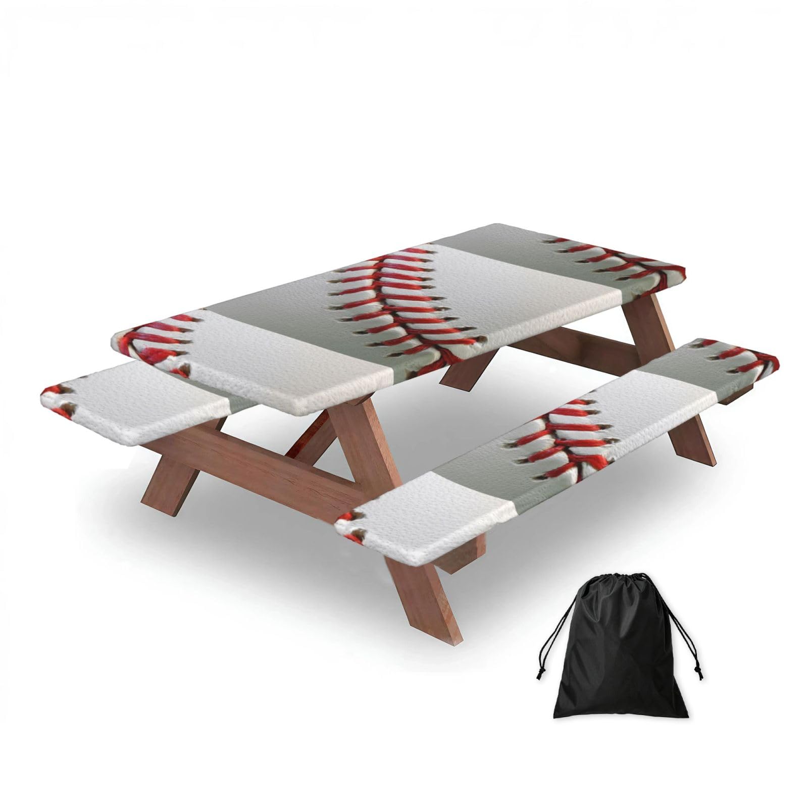Dopklna As Picture Sport Ball Baseball Printed, Picnic Table Cover With Bench Covers -Waterproof Elastic Fitted Tablecloth For Garden Camping Patio 76X152cm