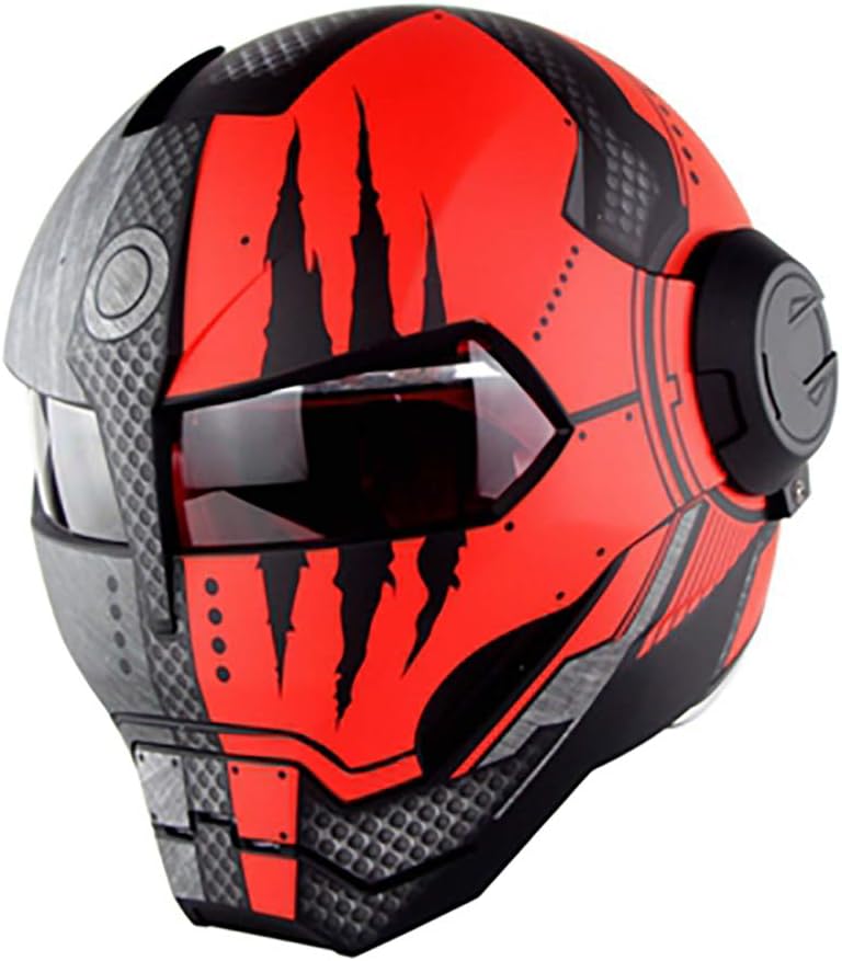 Motorcycle locomotive Full Face Motocross Helmet D.O.T Certified Motorcycle Flip Open Mask personality Retro style Harley Iron Man Transformers Helmet,M