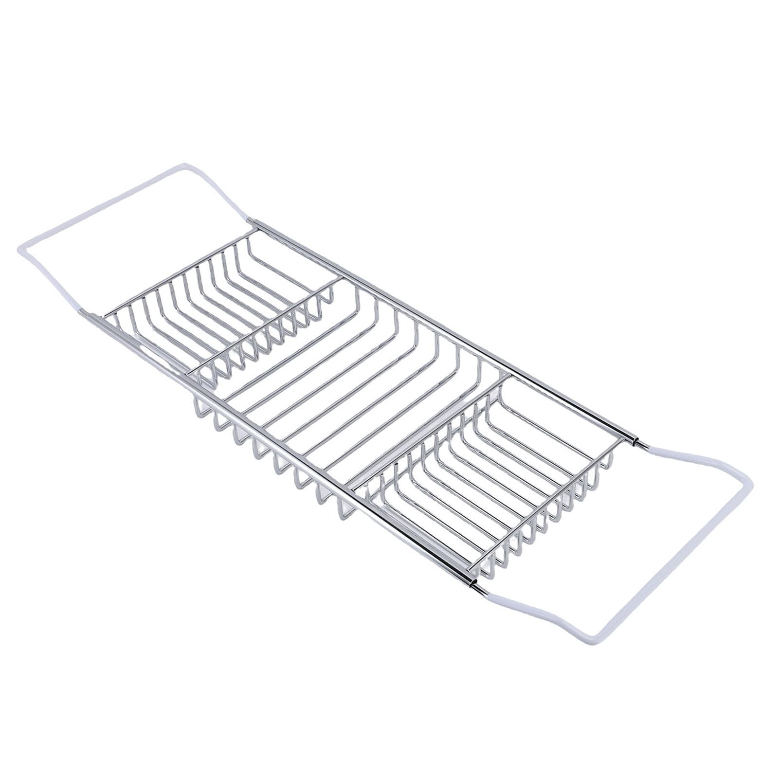 Ejoyous Bandeja para Bañera Bandeja para Bañera de Ducha de Acero Inoxidable, Extensible para de 25 a 38,4 Pulgadas con 20 Cm de Ancho para Almacenamiento de y Organización de Elementos Esenciales