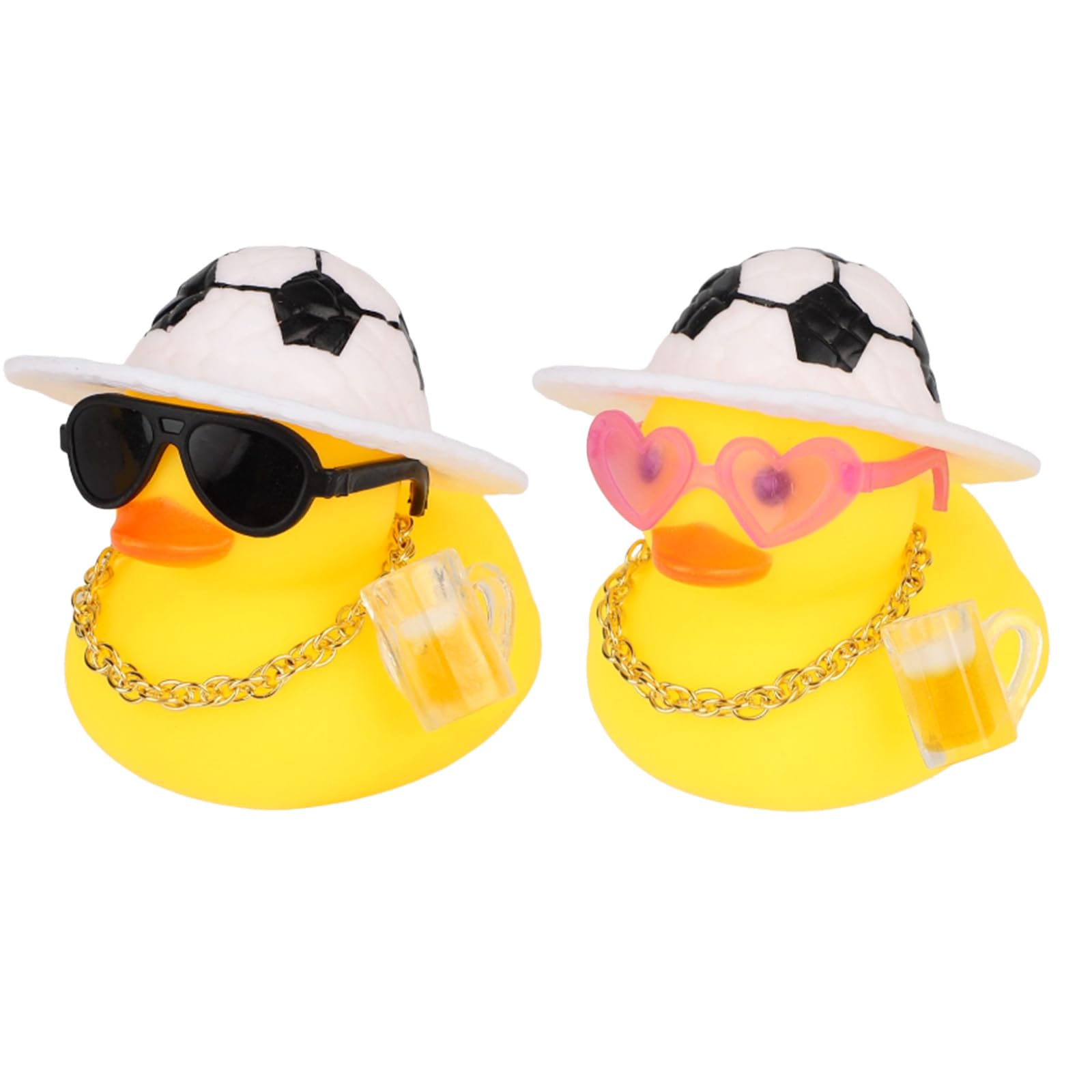 Photo 1 of ***1 duck***Fukaisu 2pcs Dashboard Rubber Duck, Rubber Duck Car Accessories with Soccer Hat, Beer Mug, Necklace & Sunglasses Funny Cool Car Decoration Dash Ornaments for Office Home Soccer Match Decor (2 Styles)