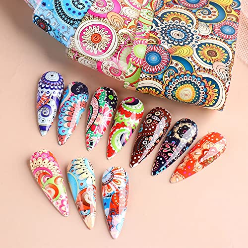 Holographic Nail Foil Transfer Stickers Decals, Colorful Bohemian Nail Polish Sheets Sky Starry Paper Transfer Foils Flower Nails Supplies For Nail Transfer Glue Women Manicure Nail Film Decorations #TOP1