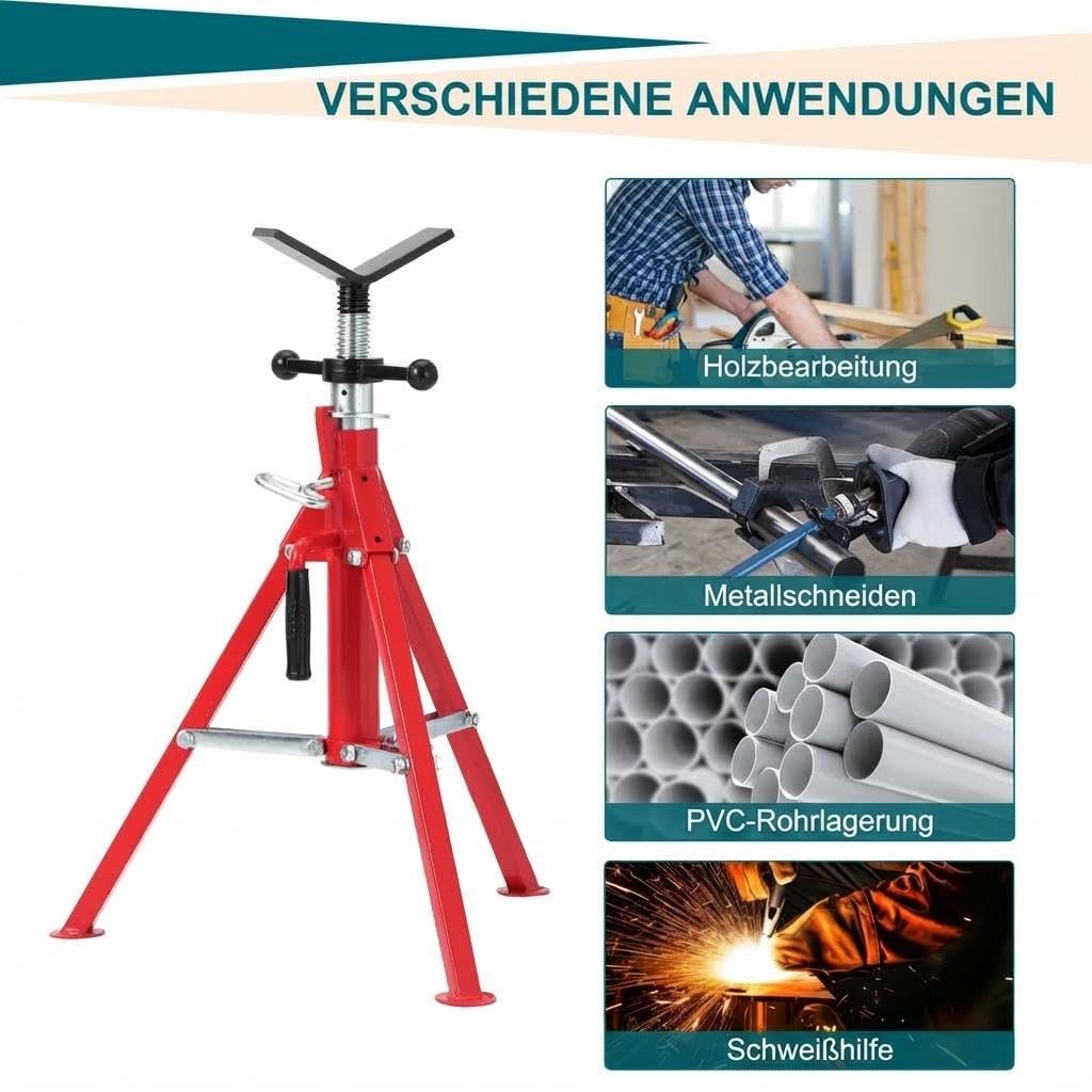 Rohrständer Rohrstütze Mit v-Kopf, Höhenverstellbar 51–96 cm, Schwerlast Rohrbock Aus Stahl Bis 1134 kg Tragkraft, Klappbar & Stabil, Pipe Jack Stand Für Schweißen, Baustelle & Werkstatt