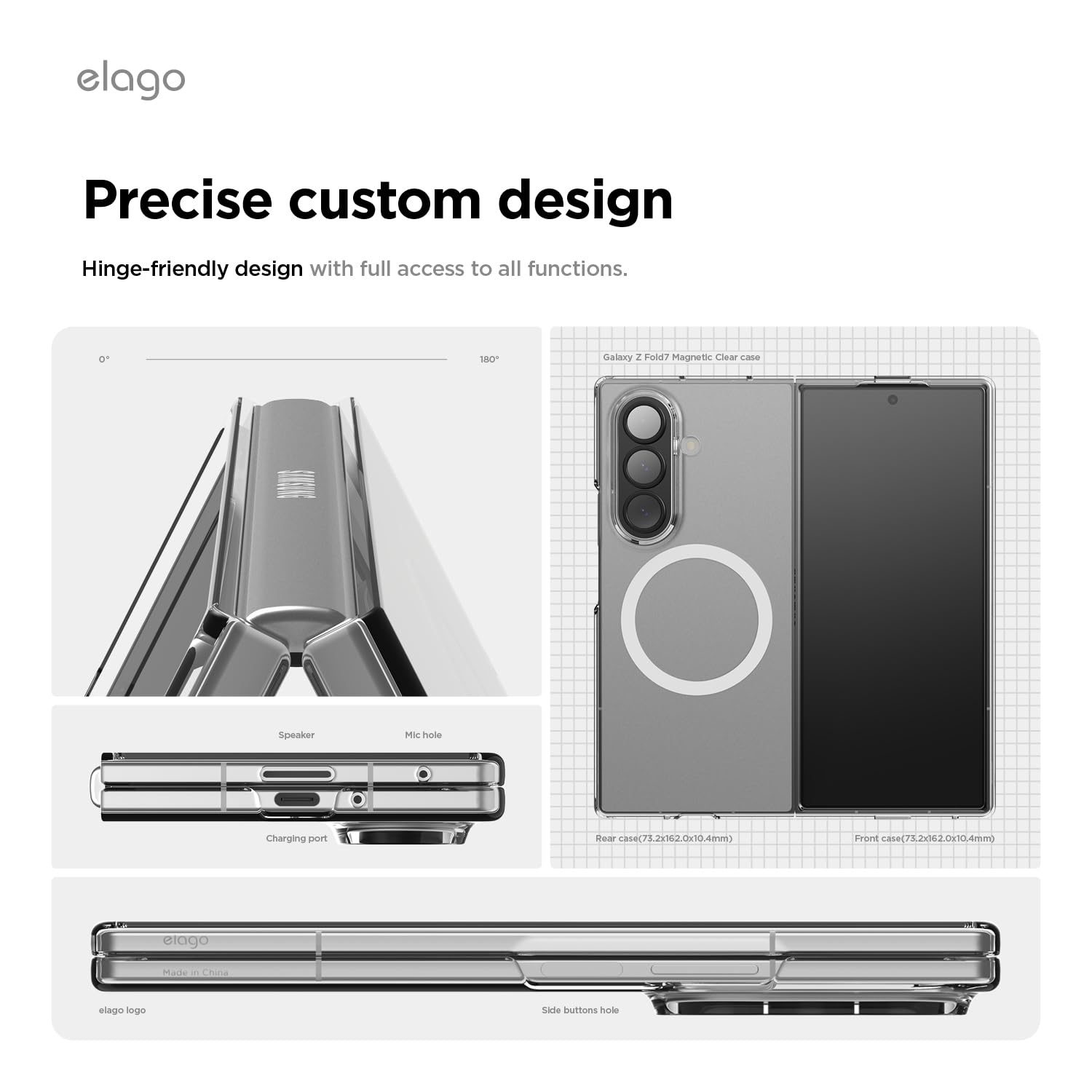 elago Magnetyczne przezroczyste etui kompatybilne z Samsung Galaxy Z Fold 7 — kompatybilne z ładowarką MagSafe, duża moc magnetyczna, wysokiej jakości PC, zderzak odporny na wstrząsy