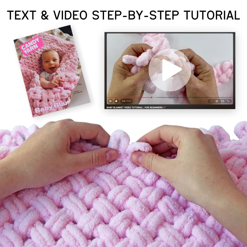 Anfänger-Bastelset - Easy Loop Garn Baby Decke Kit für Erwachsene & Kinder, DIY Armstrickset mit weichem Chenille-Garn, perfektes handgemachtes Geschenk (Blau)