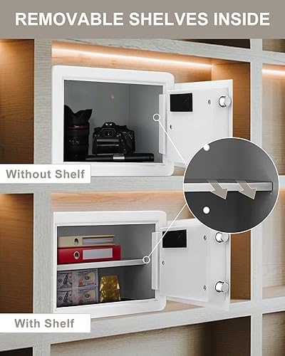 Miniatura 5 de TIGERKING Caja Fuerte Pequeña de 1.2 Pies Cúbicos, Caja Fuerte de Seguridad Blanca con Teclado Digital, 2 Pernos de Bloqueo Antirrobo, Estante