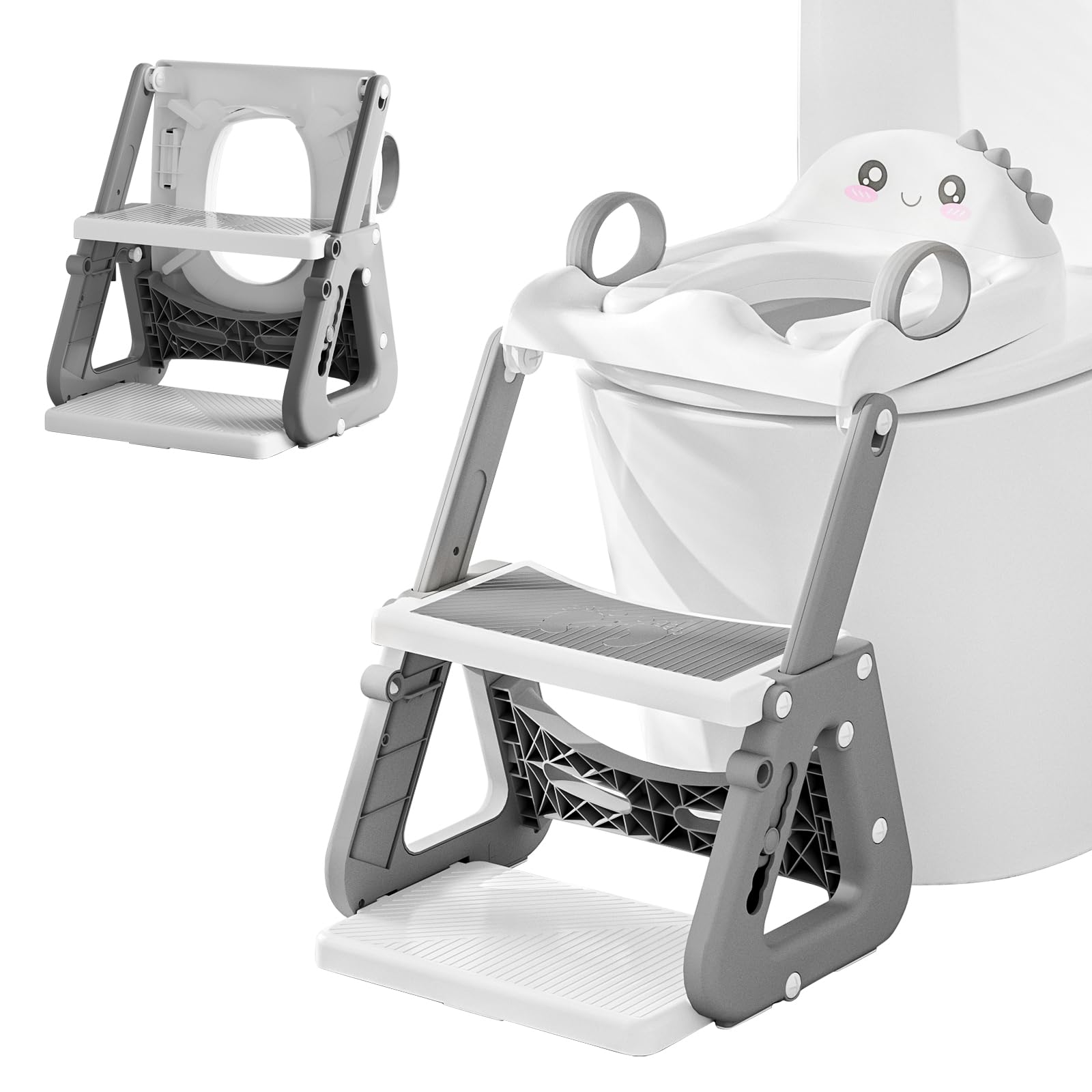 Riduttore Wc Bambini con Scaletta, 2 In 1 Scaletta Wc Per Water Bambini con Struttura a Triangolo, Paraspruzzi Estesi Regolabile e Pieghevole Sgabello Antiscivolo, Adattatore per Bambino e Cuscino