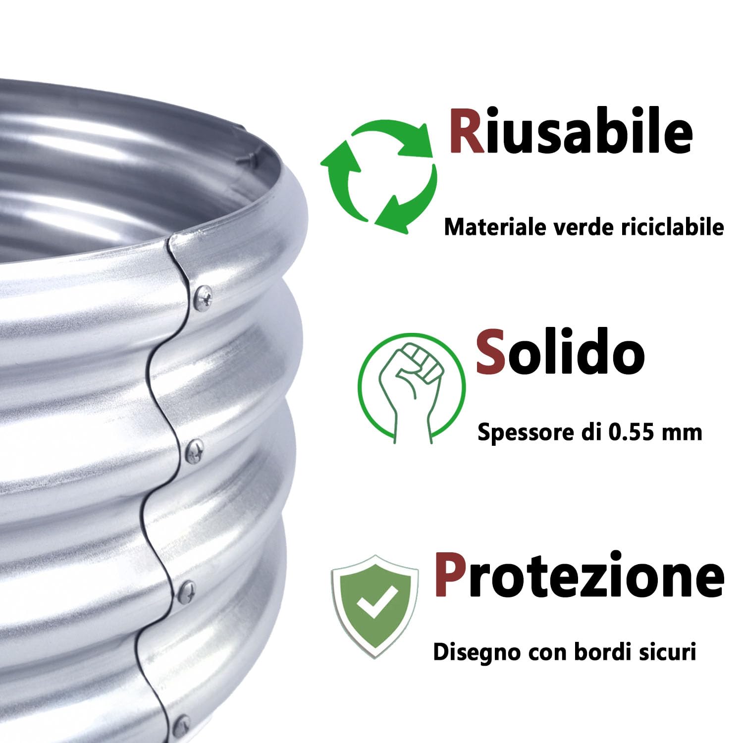 2 PCS Letti per Orto Rialzato in Metallo 180×90×29 cm Fioriera Rialzata in Zincata per Verdure, Fiori ed Erbe Aromatiche (180×90×29 cm, con Anello di Supporto per Piante)