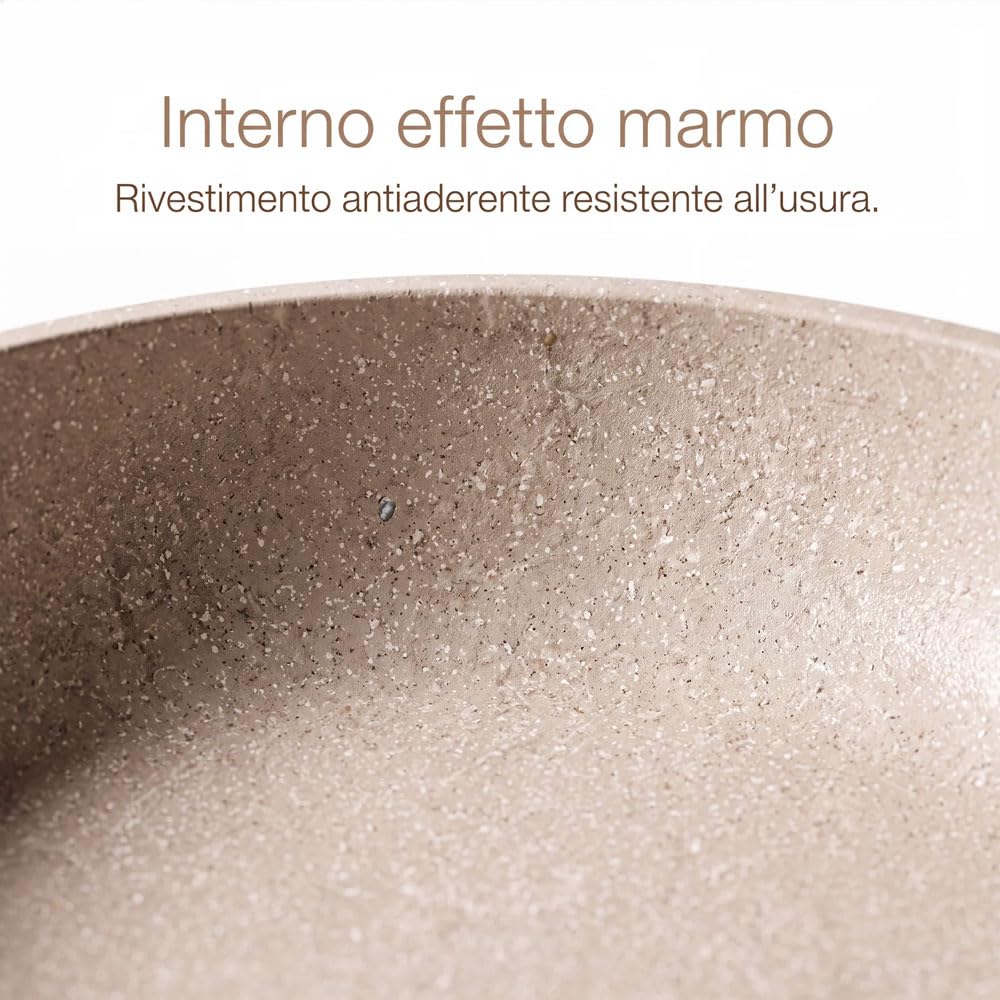 081 Store - Set 3 Padelle Antiaderenti 20, 24 e 28 cm, Padelle per Induzione, Gas e Tutti i Piani Cottura, Rivestimento Effetto Granito, Alluminio Forgiato, Senza PFOA, Manici Ergonomici Effetto Legno